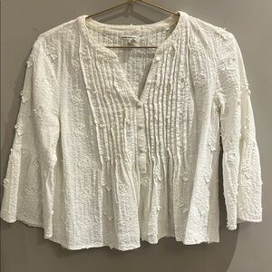 Club Monaco White Bell Sleeve Blouse with Mandarin Collar